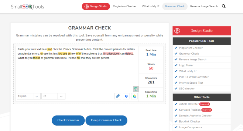 Grammar Check - Small SEO Tools