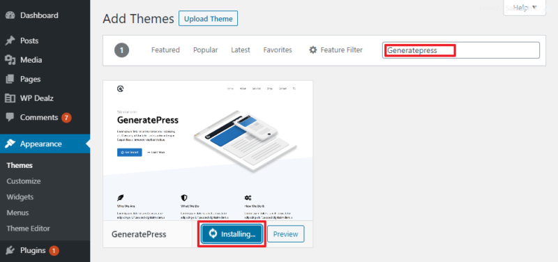 Installing the GeneratePress Free Theme