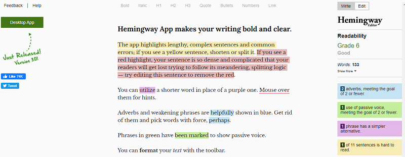 Hemingway Editor- A Supplementary Control for Effective Writing