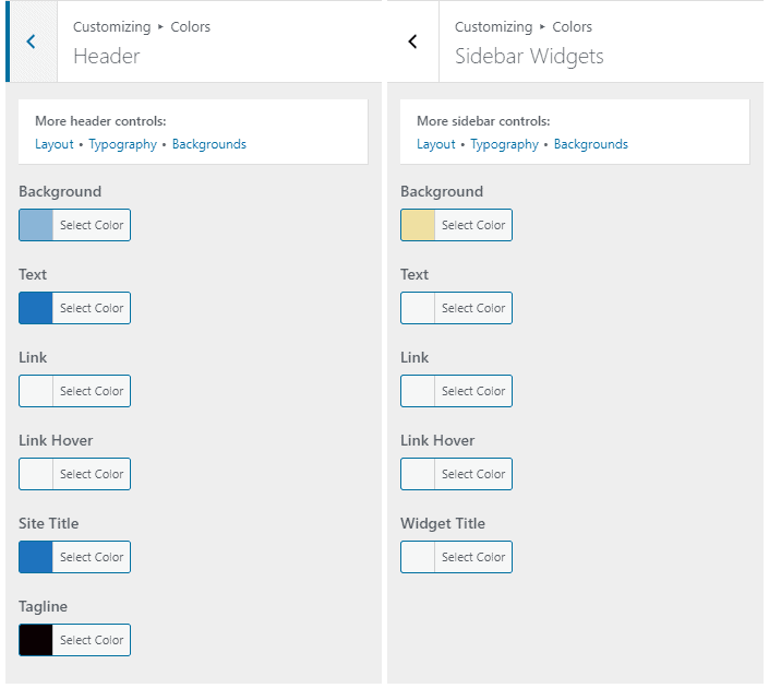 Colour settings for Header and Sidebar