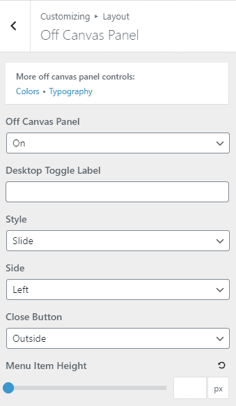 Off-Canvas Panel Layout Customization 