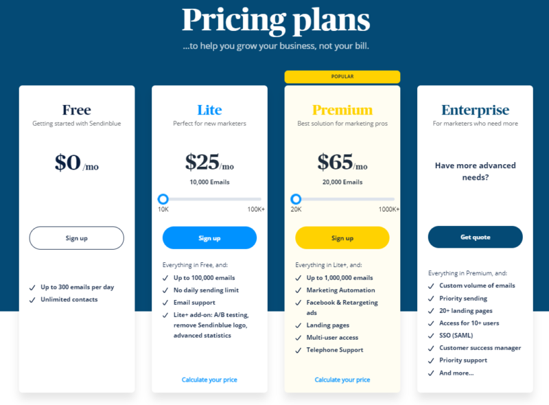 SendInBlue Pricing Plans