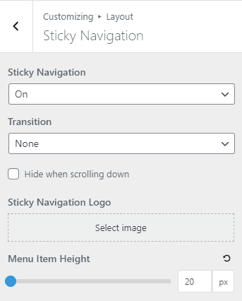 Sticky Navigation Layout Customization 