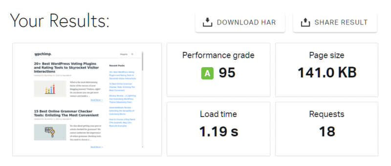 WPChimp Performance (using GeneratePress) on Pingdom