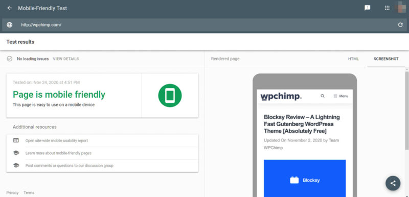 WPChimp Website Mobile Friendliness Assessment - Google Mobile-Friendly Test 