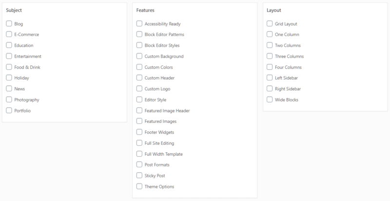 WordPress Theme Feature filter